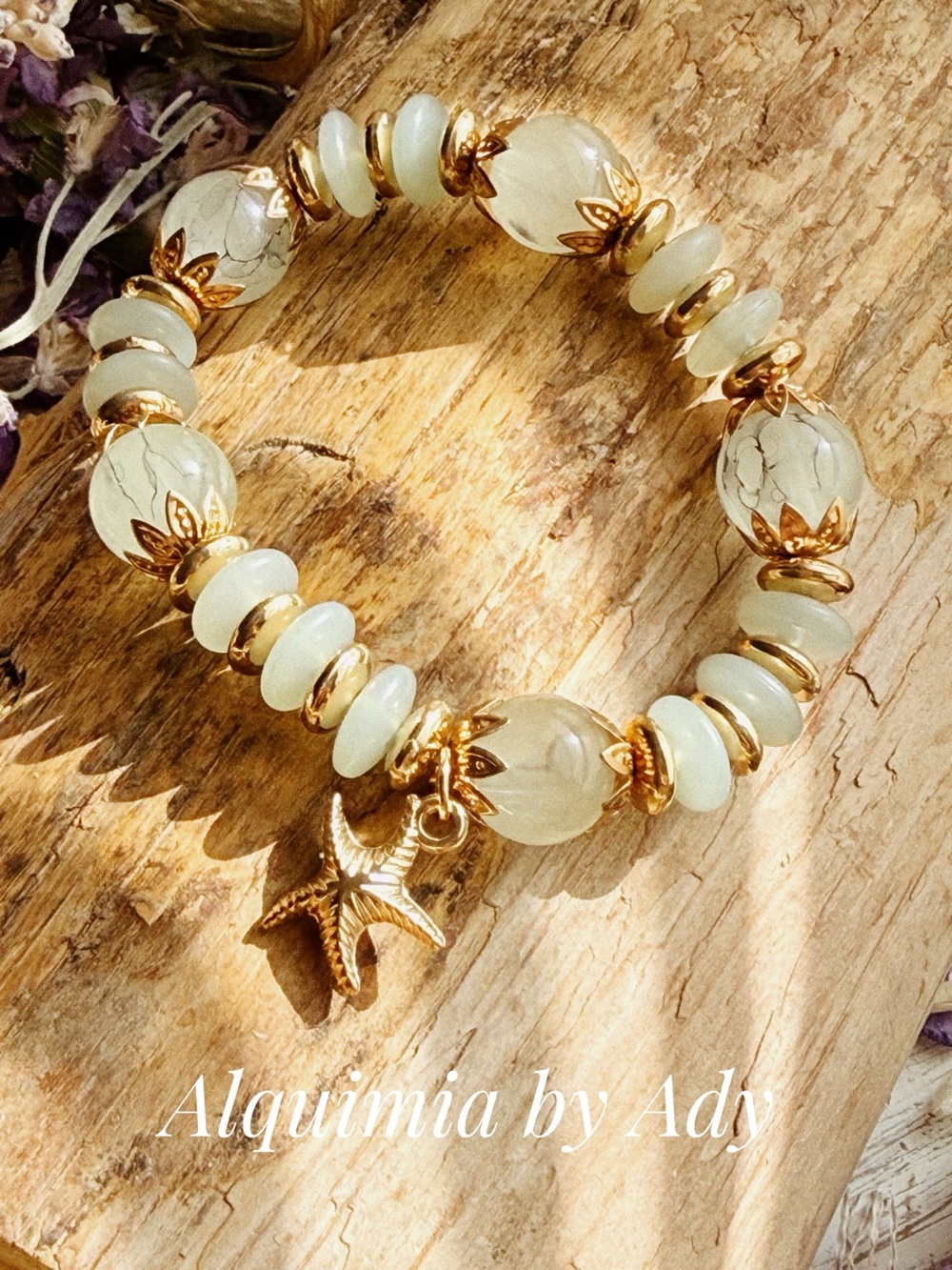Aventurine Stone gold shell chunky bracelet